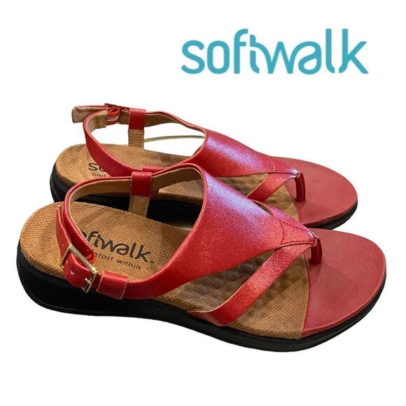 SOFTWALK Temara Women's Red Pearlized Thong Sandals NEW 6 - Picture 2 of 6